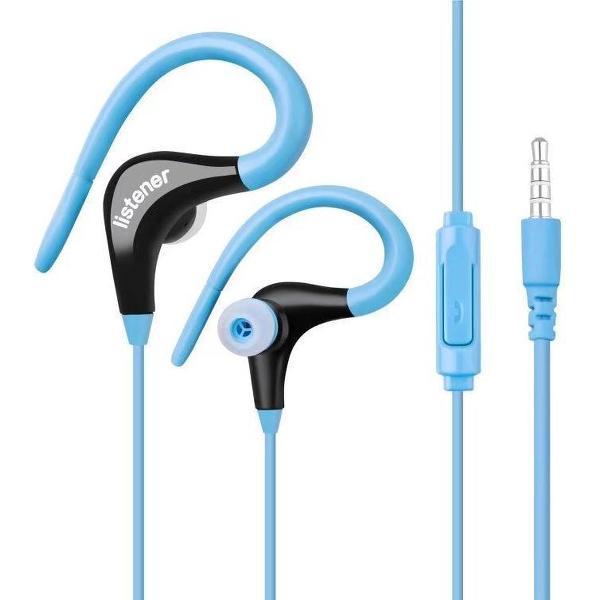 Sportoortjes - Oorhaakje - 3,5mm kabel - Oortjes met microfoon - Ruisonderdrukking - Koptelefoon - Blauw