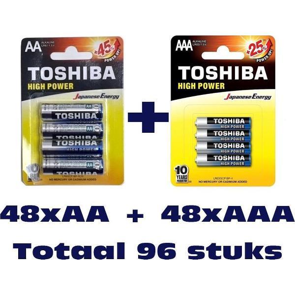 Bundel Actie (96 stuks) Toshiba LR03GCP BP-4 AAA Alkaline + (48 stuks) Toshiba LR6GCP BP-4CN AA Alkaline Wegwerpbatterij Totaal 96 stuks (verpakking 12 x 4 stuks AAA + 12 x 4 stuks AA)