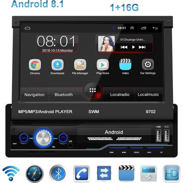 TechU™ Autoradio T98 Touchscreen – 1 Din met Afstandsbediening – 7 inch Kleuren Display – Bluetooth & WiFi – AUX – USB – SD – FM radio – Navigatie – Handsfree bellen – Ingang Achteruitrijcamera