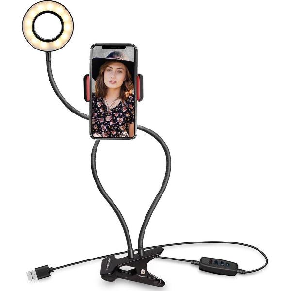 Parya Official - LED Ringlamp - selfie vlogger - smartphone houder lamp - Make-up light - Tiktok - Incl. telefoonhouder