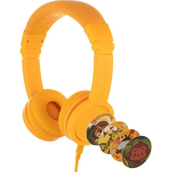 BuddyPhones Explore+ - kindvriendelijke on-ear koptelefoon - geluidsbegrenzing, audio splitter, meegeleverde stickers, geel