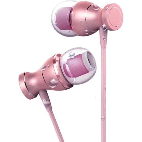 DrPhone Aero In-Ear - Vliegtuig Metalen Magnetische Bedrade Oordoppen - Microfoon - Aluminium Oortjes - RoseGoud