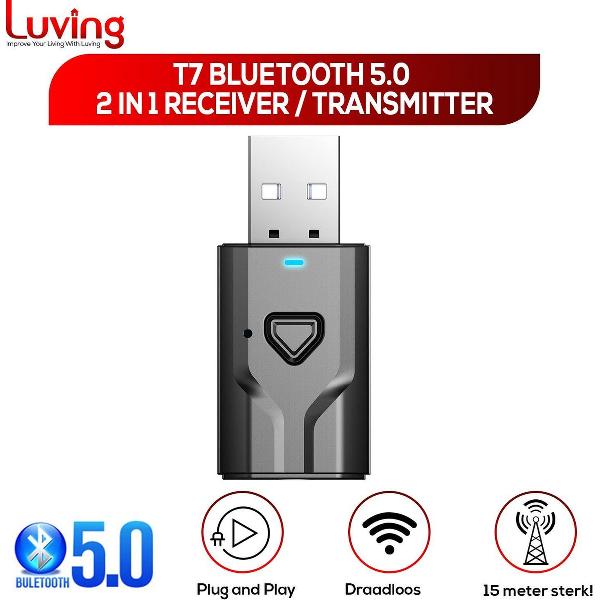 Luving™ - T7 - Bluetooth 2 in 1 5.0 Zender en Ontvanger - Transmitter & Receiver - Bluetooth Adapter - Bluetooth Dongle - USB