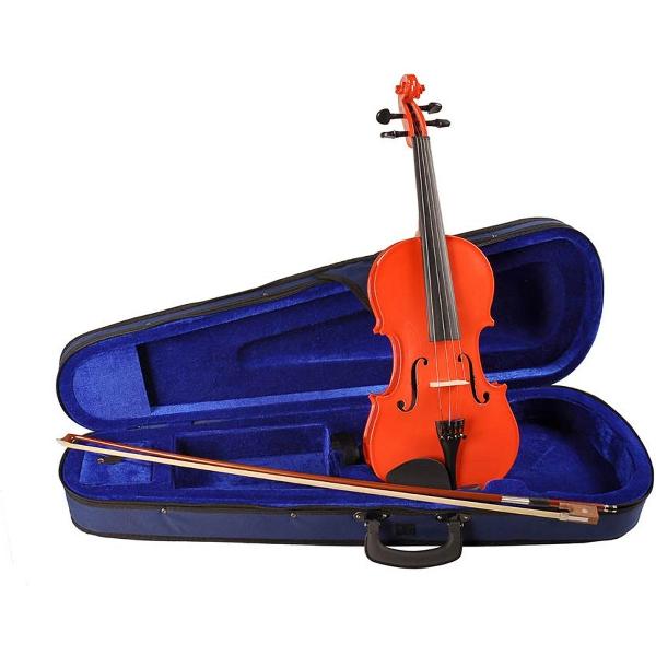 Leonardo LV-1534-RD 3/4e viool set , massief, hardhout fittings, incl. fijnstemmer staartstuk, strijkstok en koffer, rood