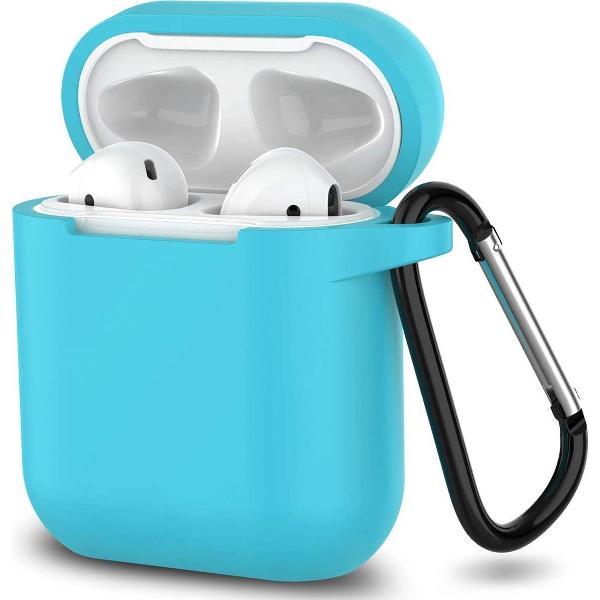 Apple Airpods 1 en 2 ultra dunne siliconen cover - Hoesje - extra dunne Apple Airpods siliconen cover met sleutelhanger - Lichtblauw