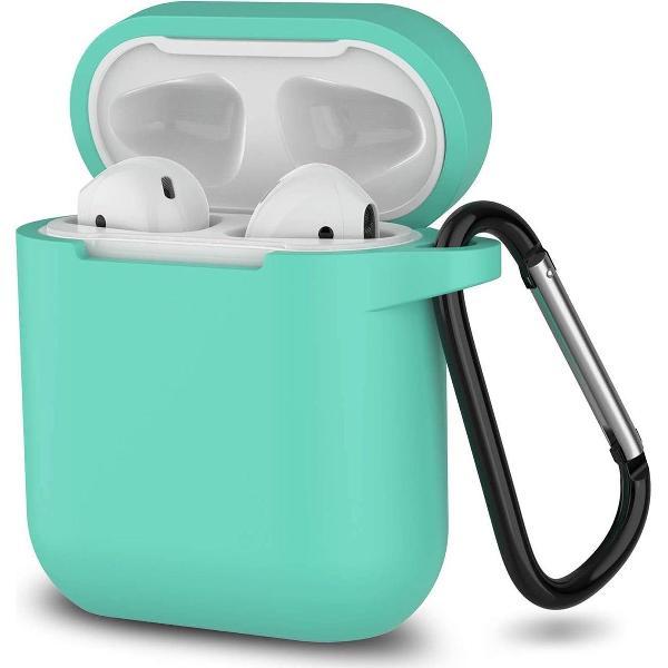 Apple Airpods 1 en 2 ultra dunne siliconen cover - Hoesje - extra dunne Apple Airpods siliconen cover met sleutelhanger - Mintgroen