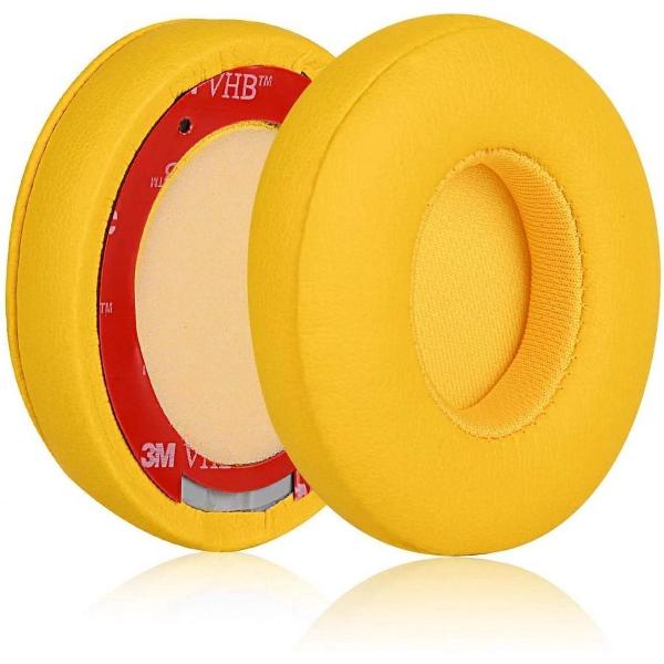 Luxe Lederen Oorkussen Set Voor Beats By Dr. Dre Solo 2/3 Wireless - Vervangende Koptelefoon Earpads - Oor Kussens - Ear Pads - Oorkussens Met Noise Cancelling Memory Foam Binnenlaag - Geel