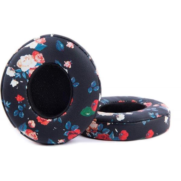 Luxe Lederen Oorkussen Set Voor Beats By Dr. Dre Solo 2/3 Wireless - Vervangende Koptelefoon Earpads - Oor Kussens - Ear Pads - Oorkussens Met Noise Cancelling Memory Foam Binnenlaag - Zwarte Bloemen