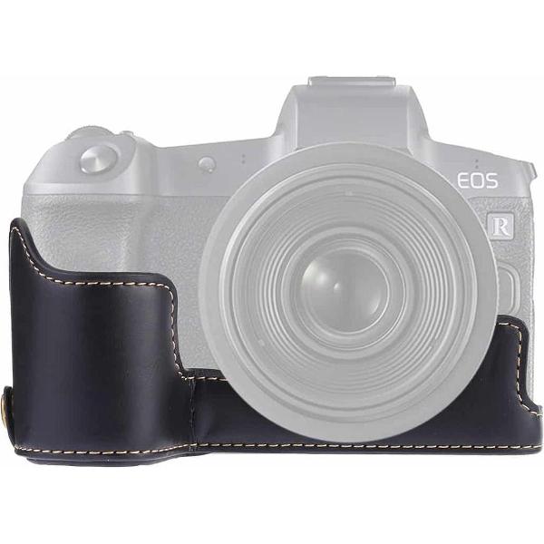 1/4 inch schroefdraad PU lederen camera halve behuizing basis voor Canon EOS R (zwart)