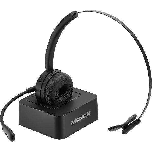 MEDION LIFE E83279 Koptelefoon | Flexibele microfoon | Ingebouwde batterij met lange looptijd | Laadstation | Aanpasbare handgreep | Zachte oorkussens | Plug & Play