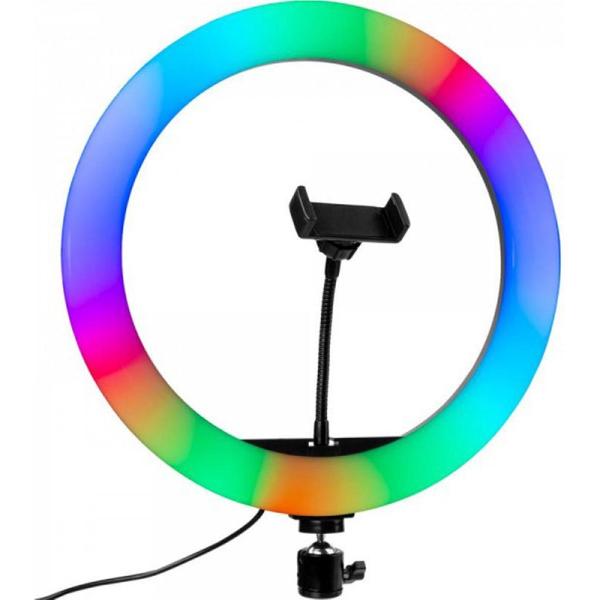 RGB Led Soft Ring Light MJ33 met Statief voor TikTok en Youtube Lamp - 16+ Kleurstanden + Smartphone houder