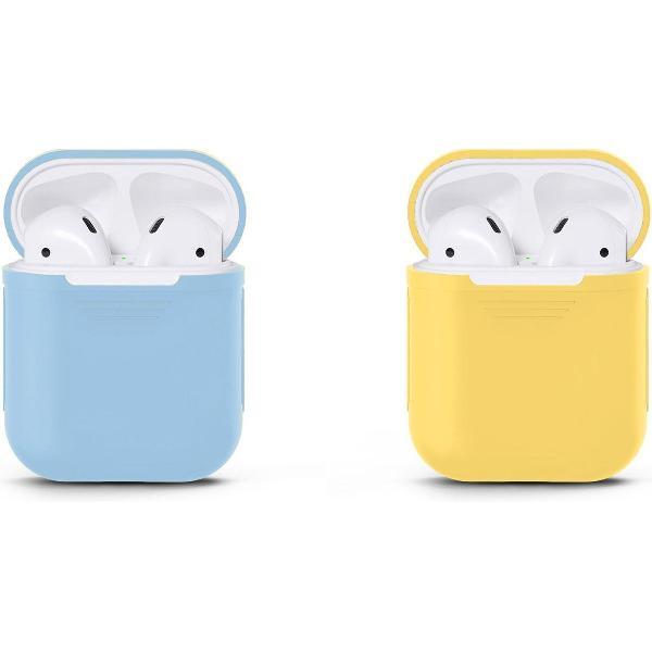 VOORJAARSACTIE Voordeelset 2 stuks Apple Airpods Siliconen - Case - Cover - Hoesje - Geschikt voor Apple Airpods 1 en 2 - Blauw / Licht Geel
