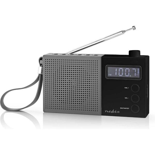 Nedis portable FM radio en klok en wekker 2,1W - 1500mAh accu / grijs/zwart