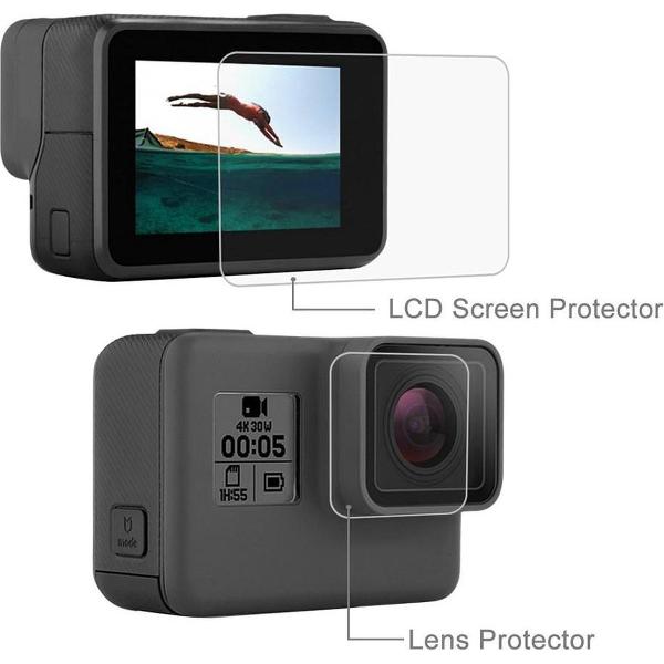 Gehard glas screenprotector voor GoPro Hero 5/6/7 Black - Tempered glass - 1x LCD & lx lens - Bescherming GoPro LCD & lens - 9H gehard glas