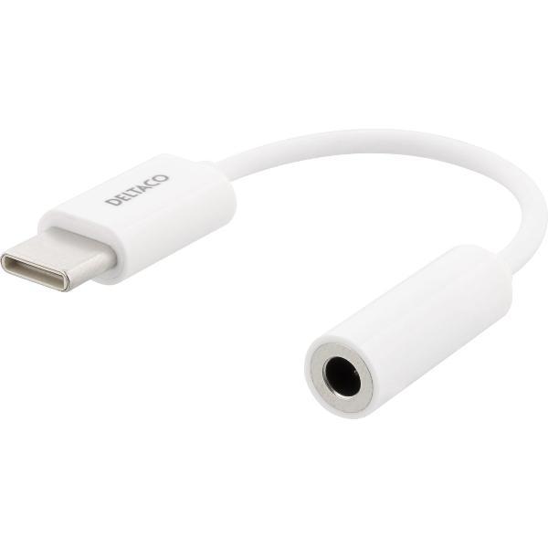 DELTACO USBC-1144, USB-C naar 3,5mm koptelefoon adapter, stereo, passief, 9cm, wit
