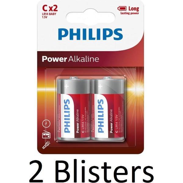 4 Stuks (2 blister a 2st) - Philips Power C/LR14 alkalinebatterij