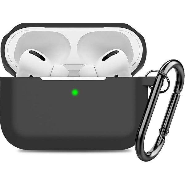 Airpods Pro Case - Siliconen Hoesje met Clip – Zwart