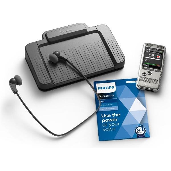 Philips PocketMemo Dicteer- en transcriptieset DPM6700, Stereo, Druktoetsen, USB voetpedaal, SpeechExec Dictate/Transcribe 2-jaar licentie