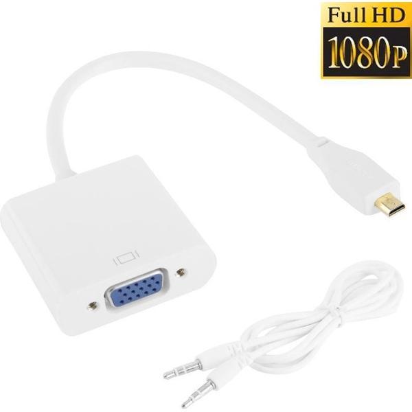 Micro HDMI Male naar VGA Female + Audio Adapter Kabel | Wit / White | 20CM | Premium Kwaliteit