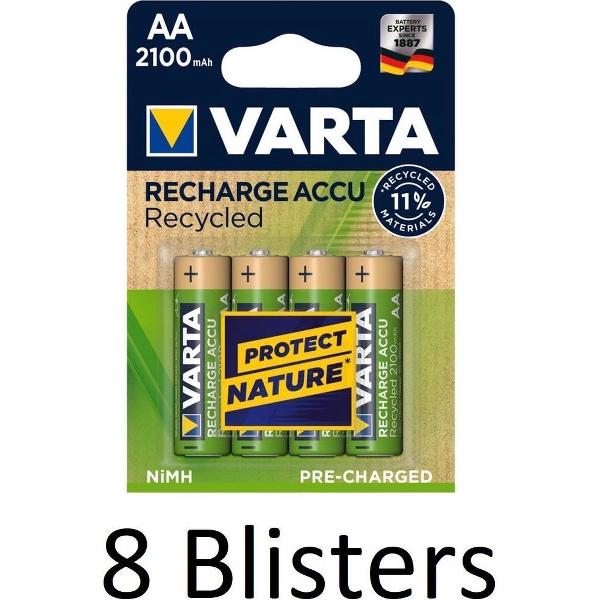 32 Stuks (8 Blisters a 4 st) Varta Recharge Accu Recycled AA Oplaadbare Batterijen 2100 mAh