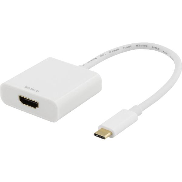 DELTACO USBC-HDMI7 USB-C naar HDMI adapter - UltraHD 4K 30Hz - Wit