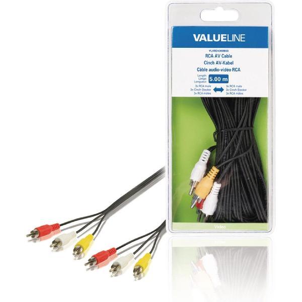 Valueline 3x RCA, 5m audio kabel 3 x RCA Zwart