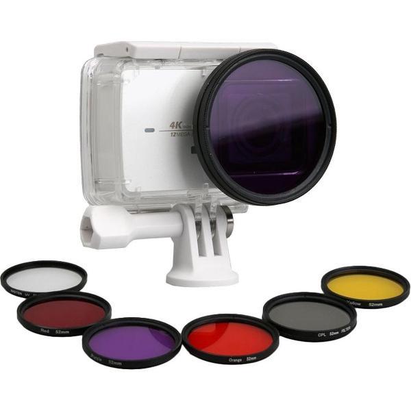 7 in 1 voor Xiaomi Xiaoyi Yi II 4K Sport Action Camera Proffesional 52 mm Lens Filter(CPL + UV + rood + Orange + Yellow + Purple) & Waterdicht Housing hoesje Adapter Ring