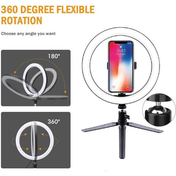 Ringlamp op Statief - TikTok Statief - Make Up Licht - YouTube - Fotografie - Beauty Lamp - Ringlight - 16 CM