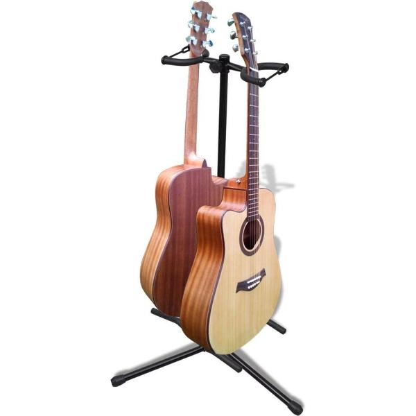 vidaXL Gitaarstandaar verstelbaar dubbel