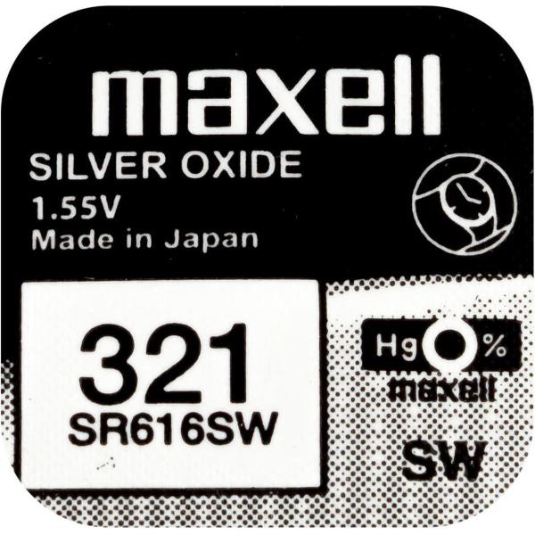 MAXELL 321 / SR616SW zilveroxide knoopcel horlogebatterij 2 (twee) stuks