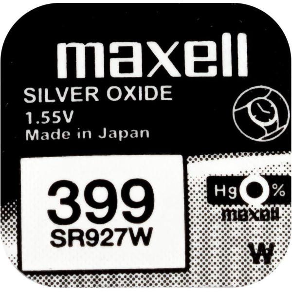 MAXELL 399 / SR927W zilveroxide knoopcel horlogebatterij 2 (twee) stuks