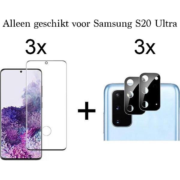 Beschermglas Samsung S20 Ultra Screenprotector Full 3 stuks - Samsung Galaxy S20 Ultra Screenprotector - Samsung S20 Ultra Screen Protector Camera - 3 stuks