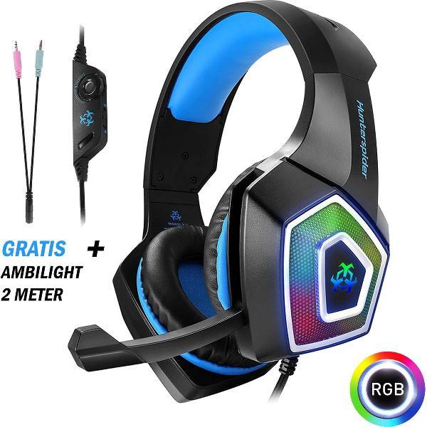 Culture Gadgets PRO Gaming Koptelefoon BLAUW - Inclusief GRATIS AMBILIGHT 2M - RGB led verlichting - Voor PS4 PS5 en XBOX One Gaming Hoofdtelefoon - Professionele Gaming Headset - Surround Sound & Noise cancelling headphone