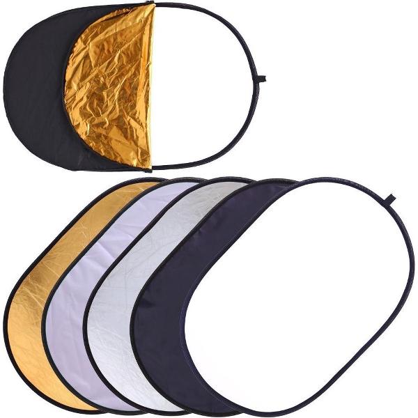 Reflectiescherm Ovaal 5 in 1 – Goud/Zilver/Difuus/Wit/Zwart 80 cm