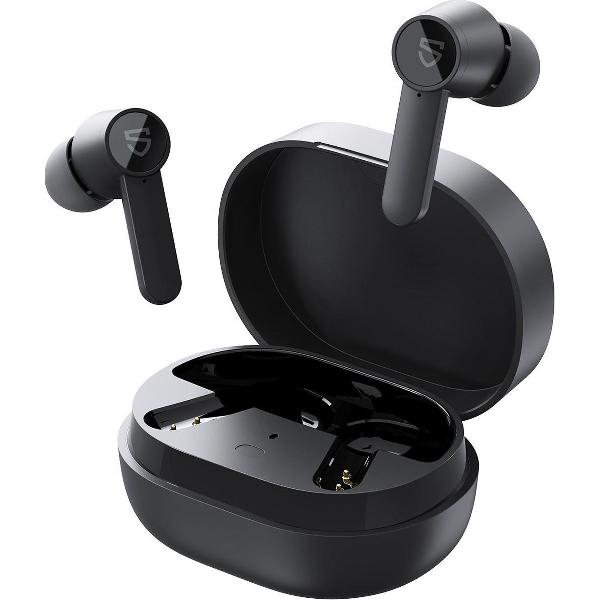 SoundPEATS Q Touch control TWS Bluetooth 5.0 Earbuds in-Ear Wireless Charging, 4-Mic, 10mm Drivers, 7Hrs Playtime USB-C Charge , Zwart