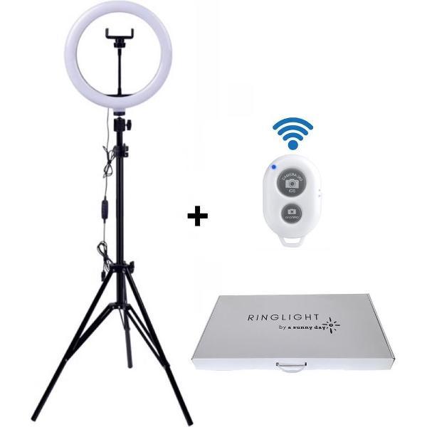 a sunny day ringlamp met statief (verstelbaar) incl telefoonhouder - LED - 26 cm/10 inch - 2m hoog