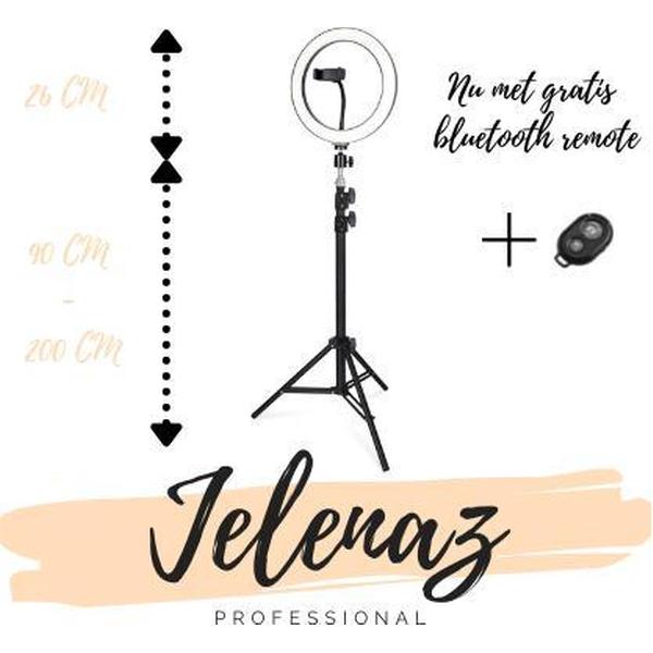 Jelenaz 26cm LED Ring Lamp || verstelbaar 116cm - 226cm || Bluetooth bediening || usb aansluiting || make up - tik tok - selfie - vlog ||