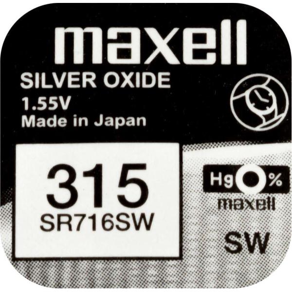 MAXELL 315 / SR716SW zilveroxide knoopcel horlogebatterij 2 (twee) stuks