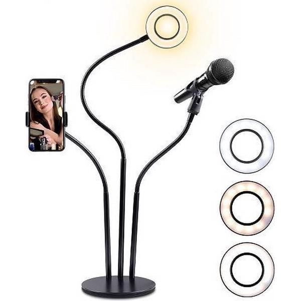 Multitasking - opnemen -selfie ring- met microfoon houder - videobellen - youtube - instagram -zingen - universeel -smartphones tik tok- hot product - - led - verstelbaar - dimbaar - video - zingen