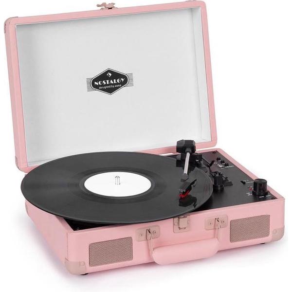 auna Peggy Sue BT Platenspeler 33, 45 en 78 rpm - stereoluidsprekers - USB - Bluetooth - AUX - Retro koffer-design - Rosé