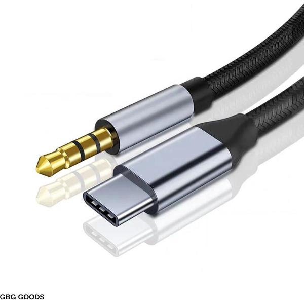 GBG USB-C naar Jack Aux Kabel - Usb C naar Audio Kabel - 3.5 mm - AUX USB-C kabel - 1 Meter - Zwart