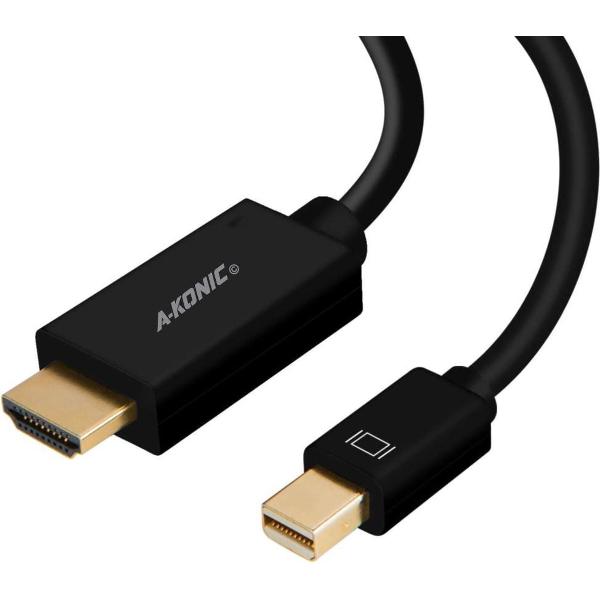 Mini DisplayPort Naar HDMI Kabel 1.8 Meter | Mini DP Cable | Thunderbolt To HDMI converter |Thunderbolt 3 | Compatible Apple Macbook | IMAC | Surface Laptop / Pro | Dell | Lenovo | Samsung | HP | Zwart | A-KONIC©