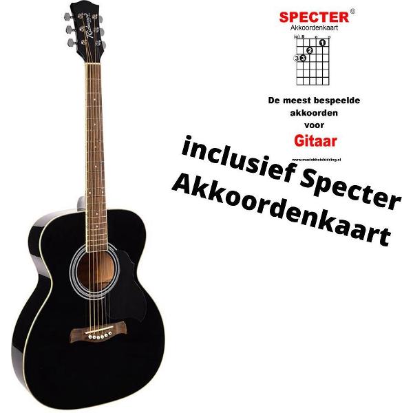 Richwood Zwarte Akoestische gitaar met handige akkoordenkaart