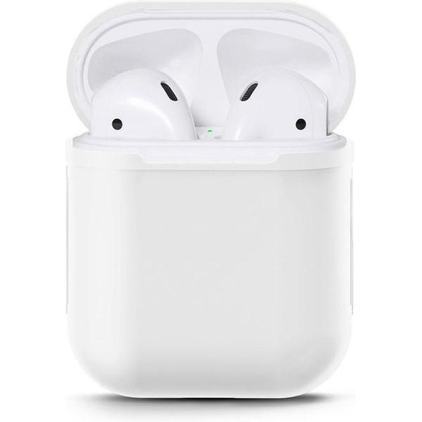 Airpods Silicone- Case -Cover- Hoesje- speciaal geschikt voor Apple Airpods 1 / 2 - Wit