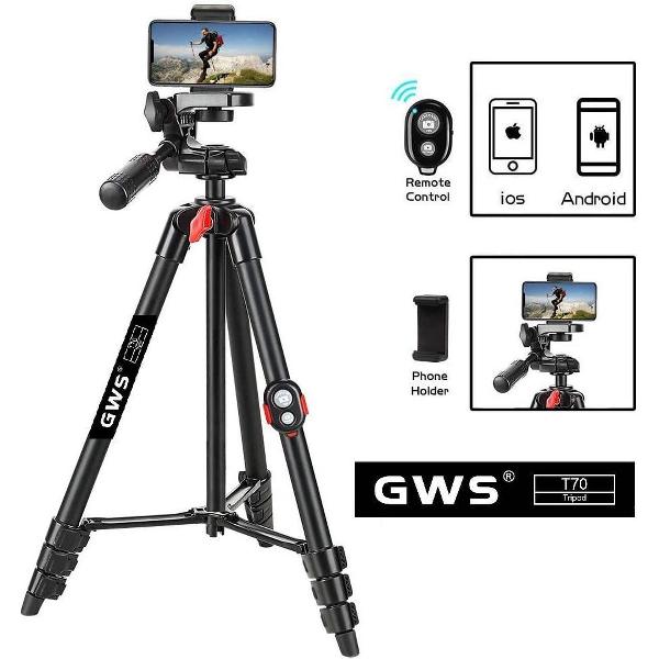 XL Smartphone Tripod Camera Statief - Universeel Reis Statief – 135CM Bluetooth