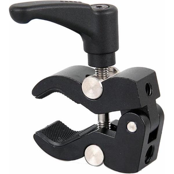 WiseGoods Camera Klem - Klauwvormige Bevestigingsklem voor DSLR Camera - 1/4, 3/8 Schroef Camera Flash Holder Bracket - Zwart
