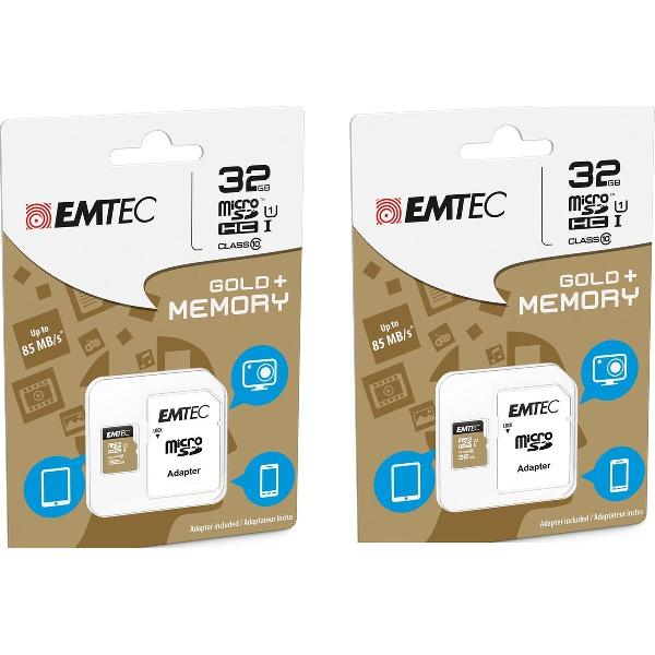 EMTEC 2x Micro SD kaart Gold- 32GB & adapter