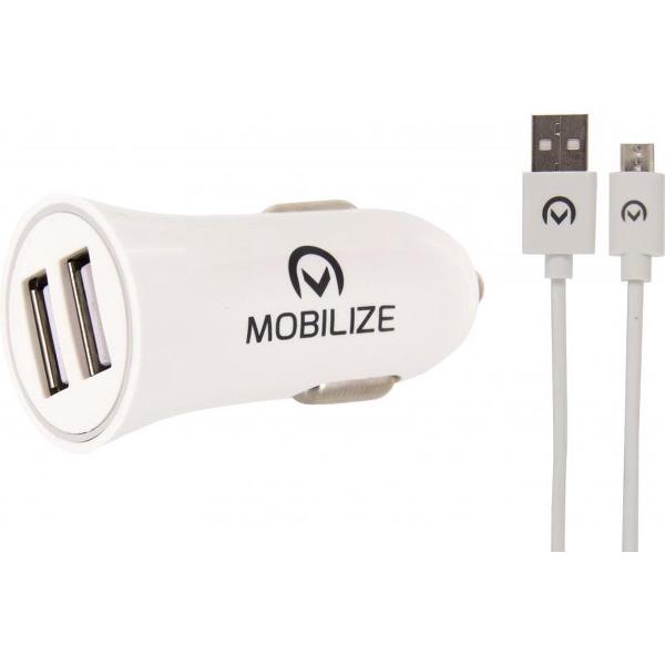 Mobilize Car Charger Dual USB 2.4A + 1m Micro USB Cable White