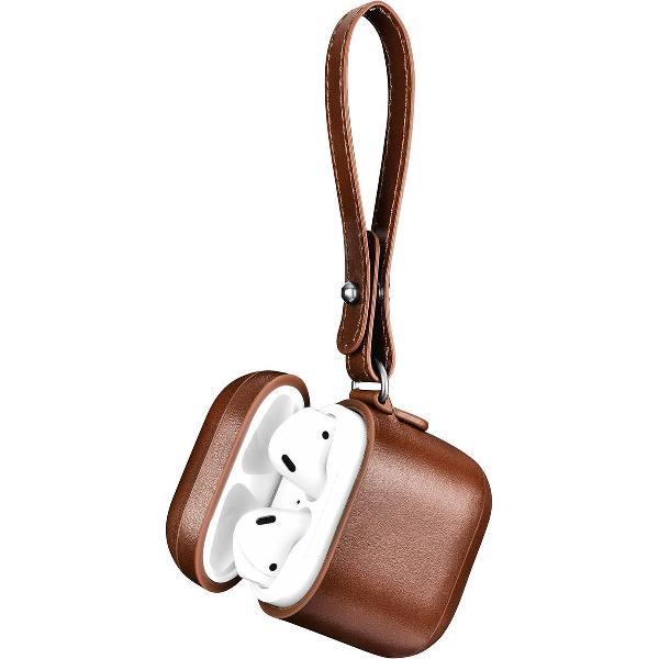 iCarer - Leren Etui voor Apple AirPods met Koord - Bruin