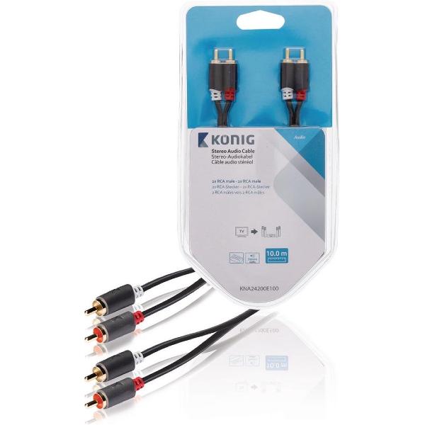 K\xf6nig KNA24200E100 Stereo audiokabel 2x RCA male - 2x male 10,0 m
